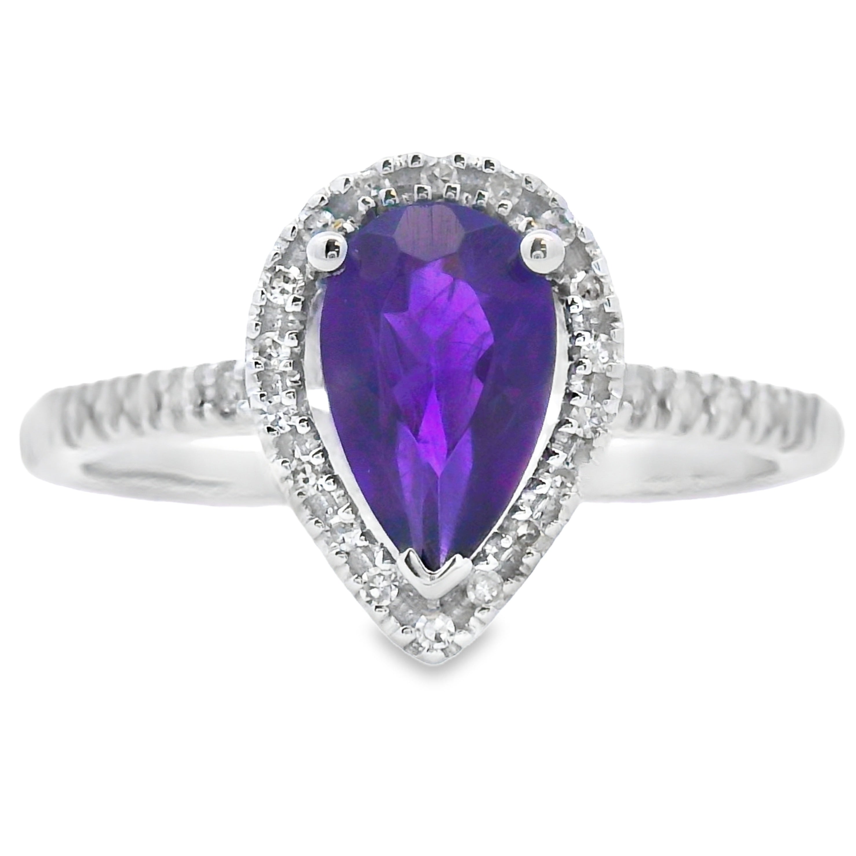 Genuine .98ct Amethyst Diamond Ring 14KT White Gold