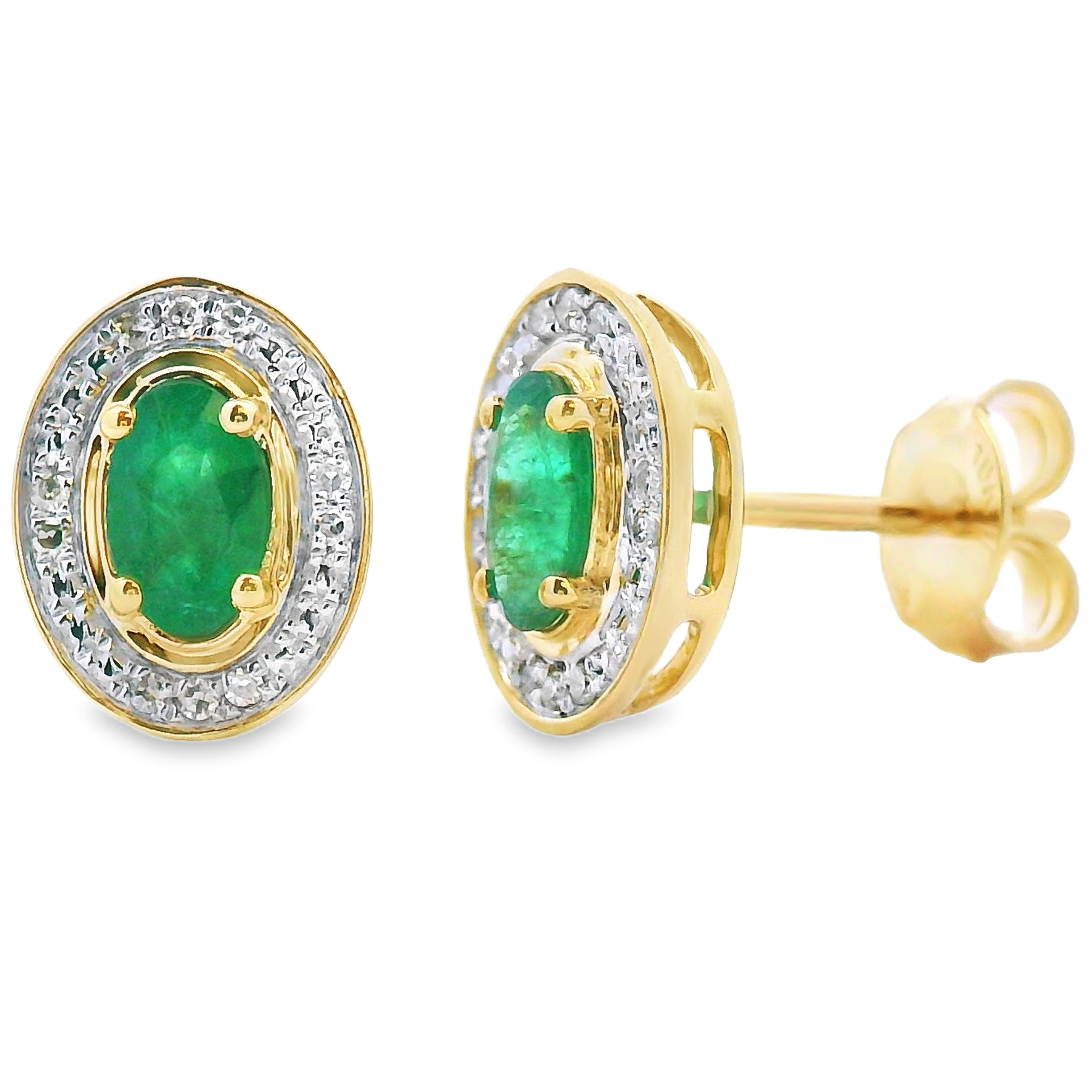 Genuine .38ct Emerald Diamond Earrings 10KT Yellow Gold