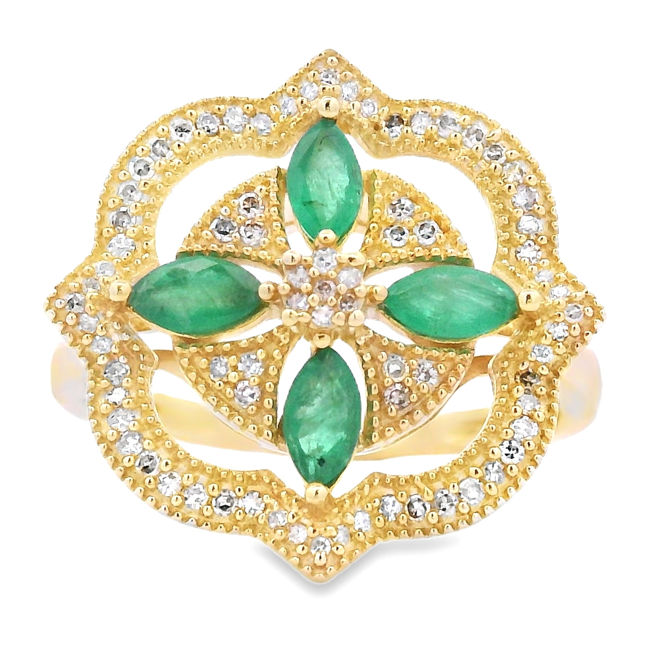 Natural .69ct Emerald Diamond Ring 14KT Yellow Gold