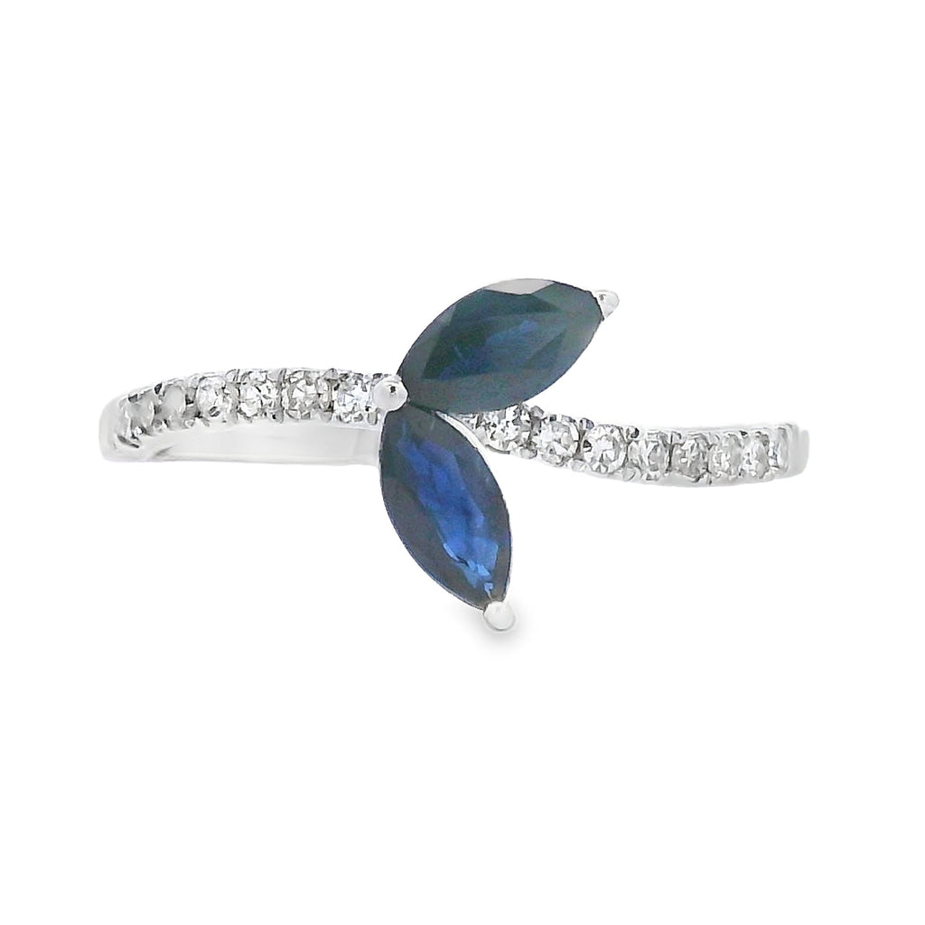 Genuine .36ct Sapphire Diamond Ring 14KT White Gold