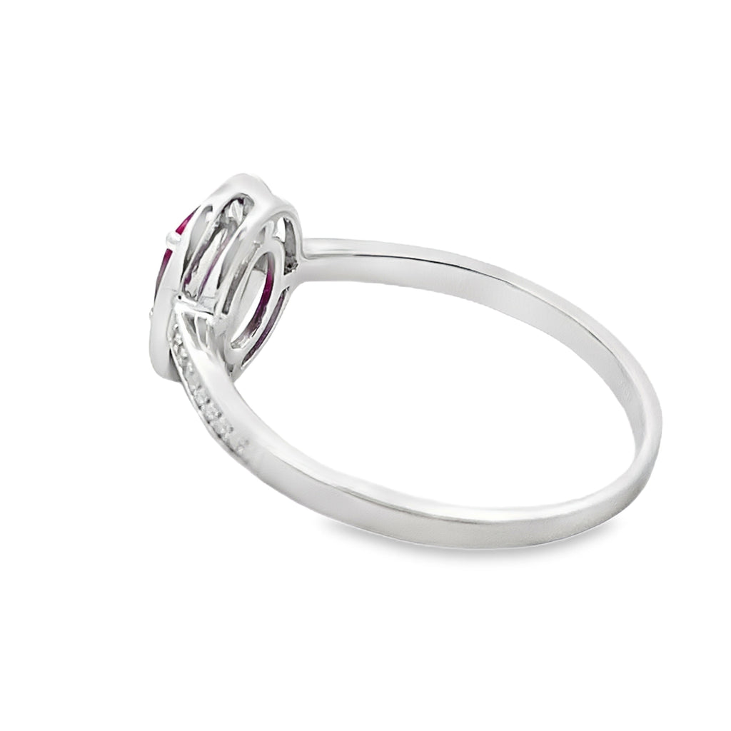 Genuine .67ct Ruby Diamond Ring 10KT White Gold