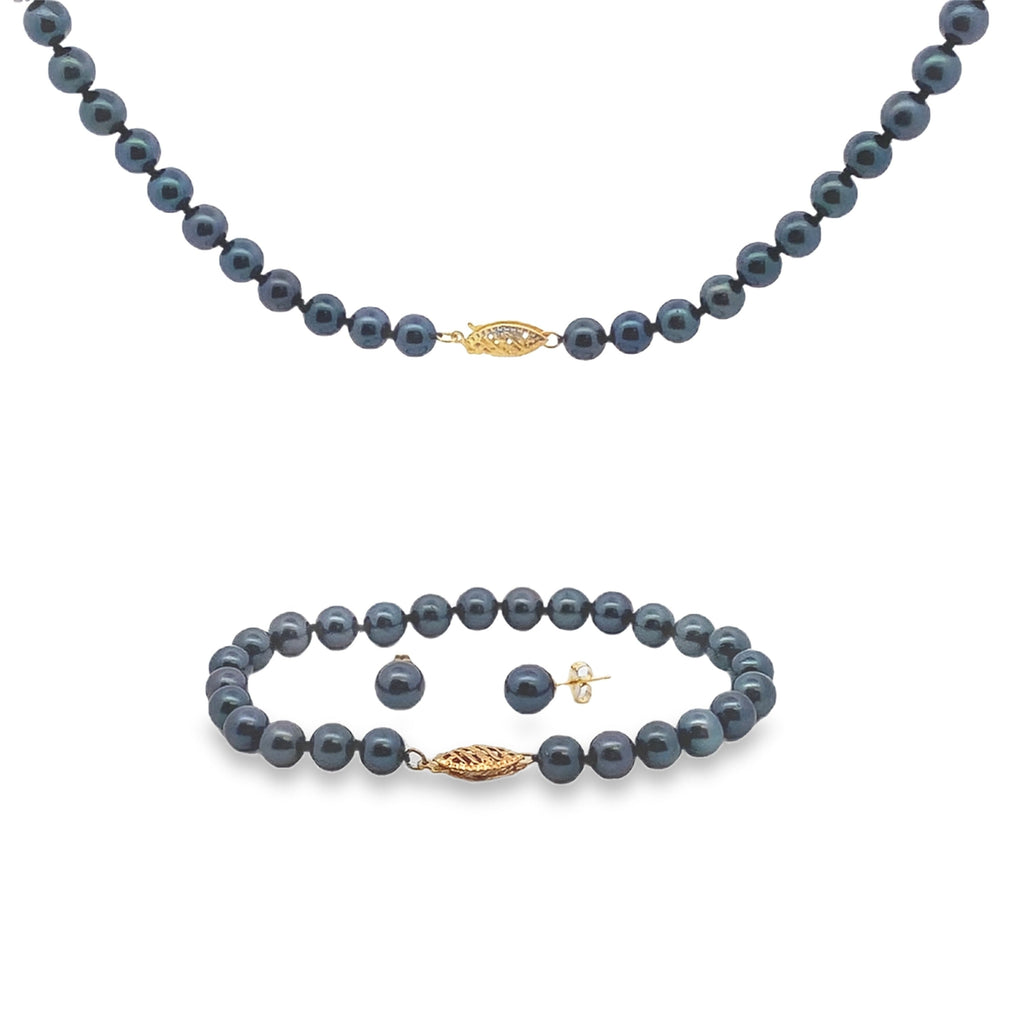 Genuine Akoya Pearl Jewelry sets 14KT Yellow Gold