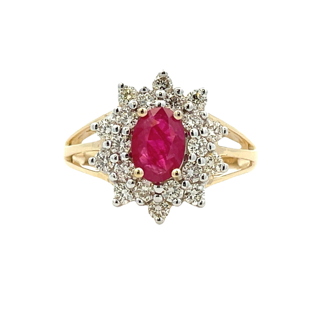 Genuine 1.65ct Ruby Diamond Ring 14KT Yellow Gold