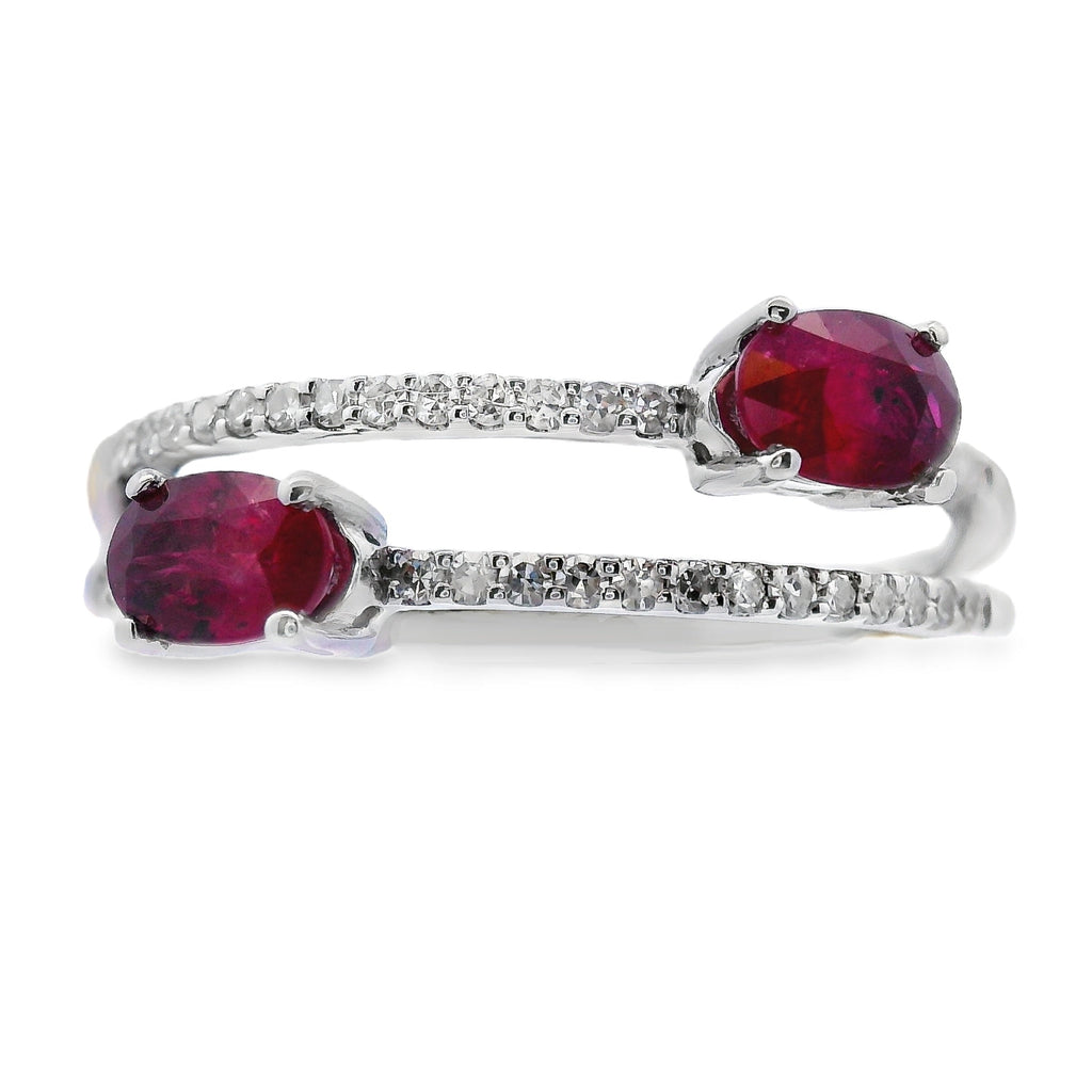 Genuine .73ct Ruby Diamond Ring 14KT White Gold