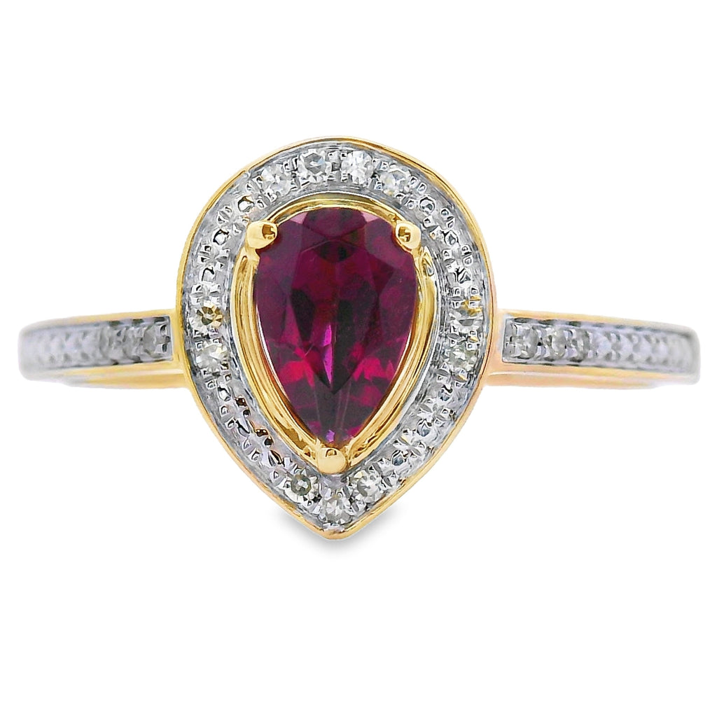 Genuine .56ct Garnet Diamond Ring 10KT Yellow Gold