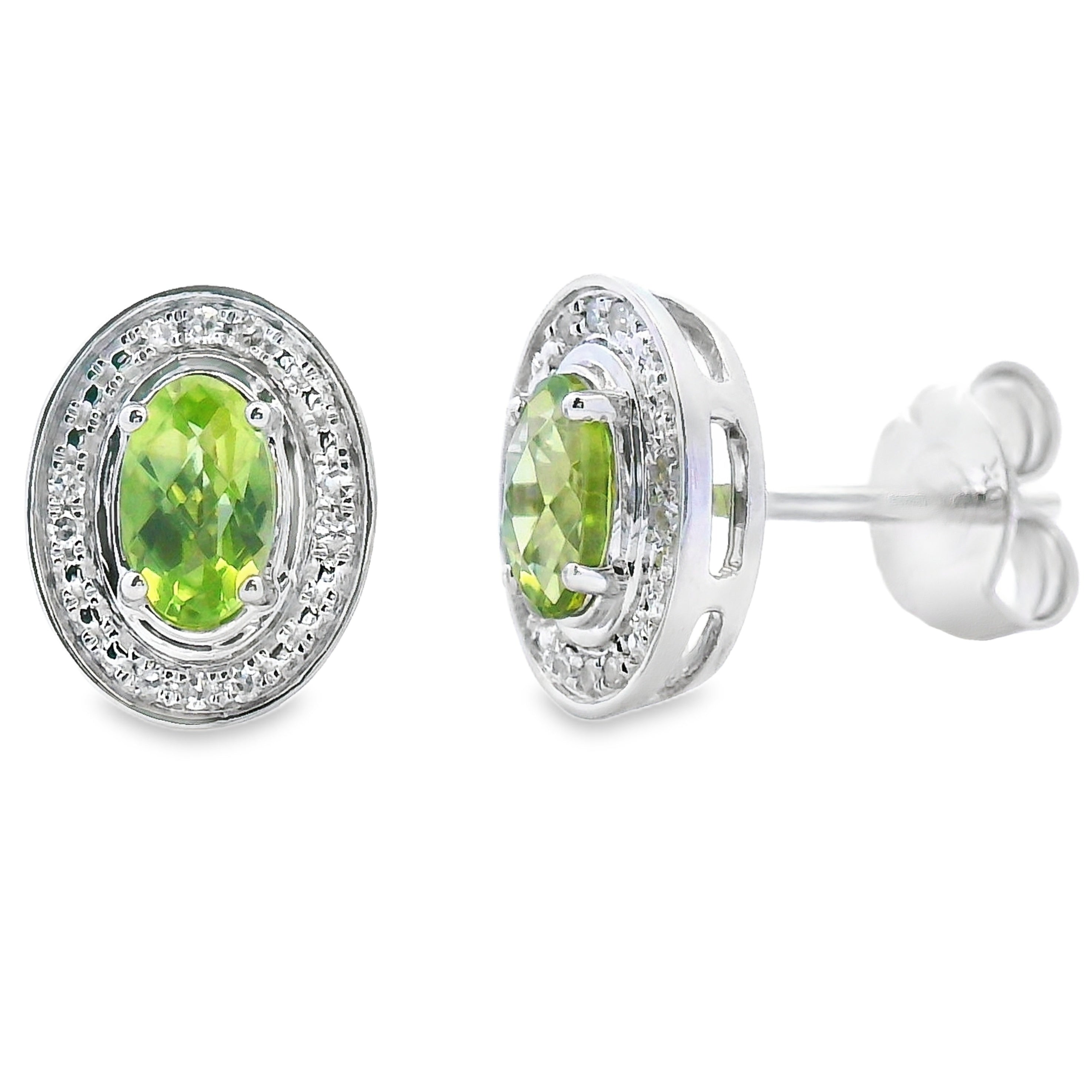 Natural .50ct Peridot Diamond Earrings 10KT White Gold