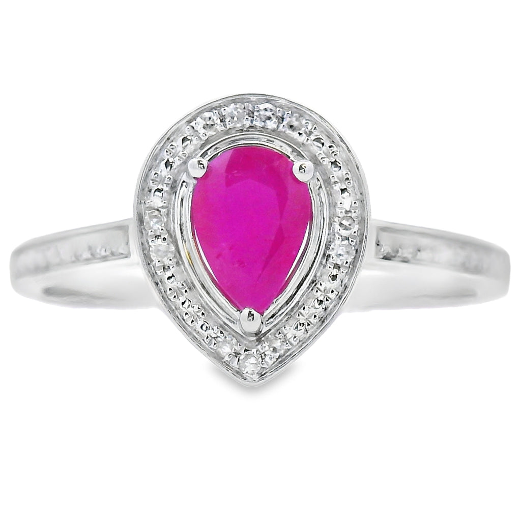 Natural .54ct Ruby Diamond Ring 10KT White Gold