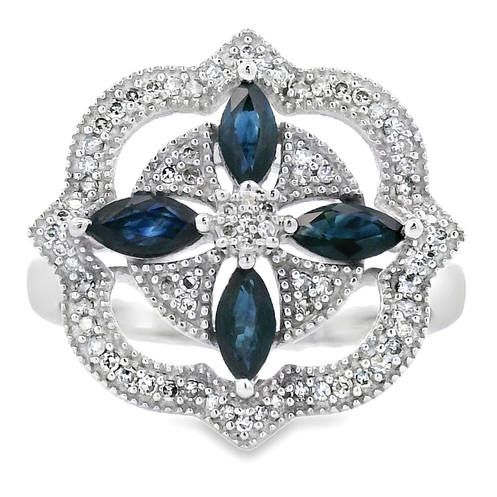 Natural .88ct Sapphire Diamond Ring 14KT White Gold