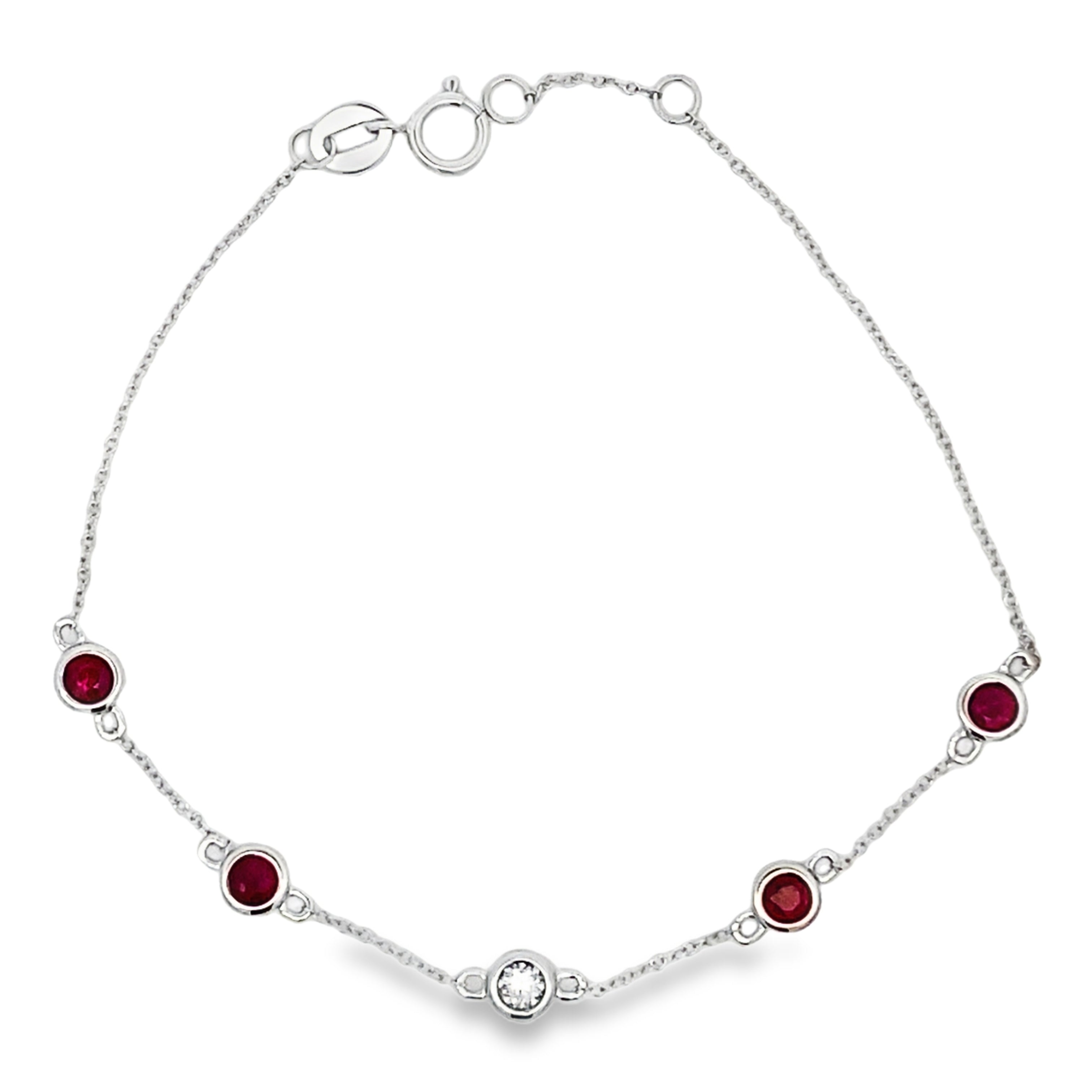 Genuine .66ct Ruby Diamond Bracelet 14KT White Gold