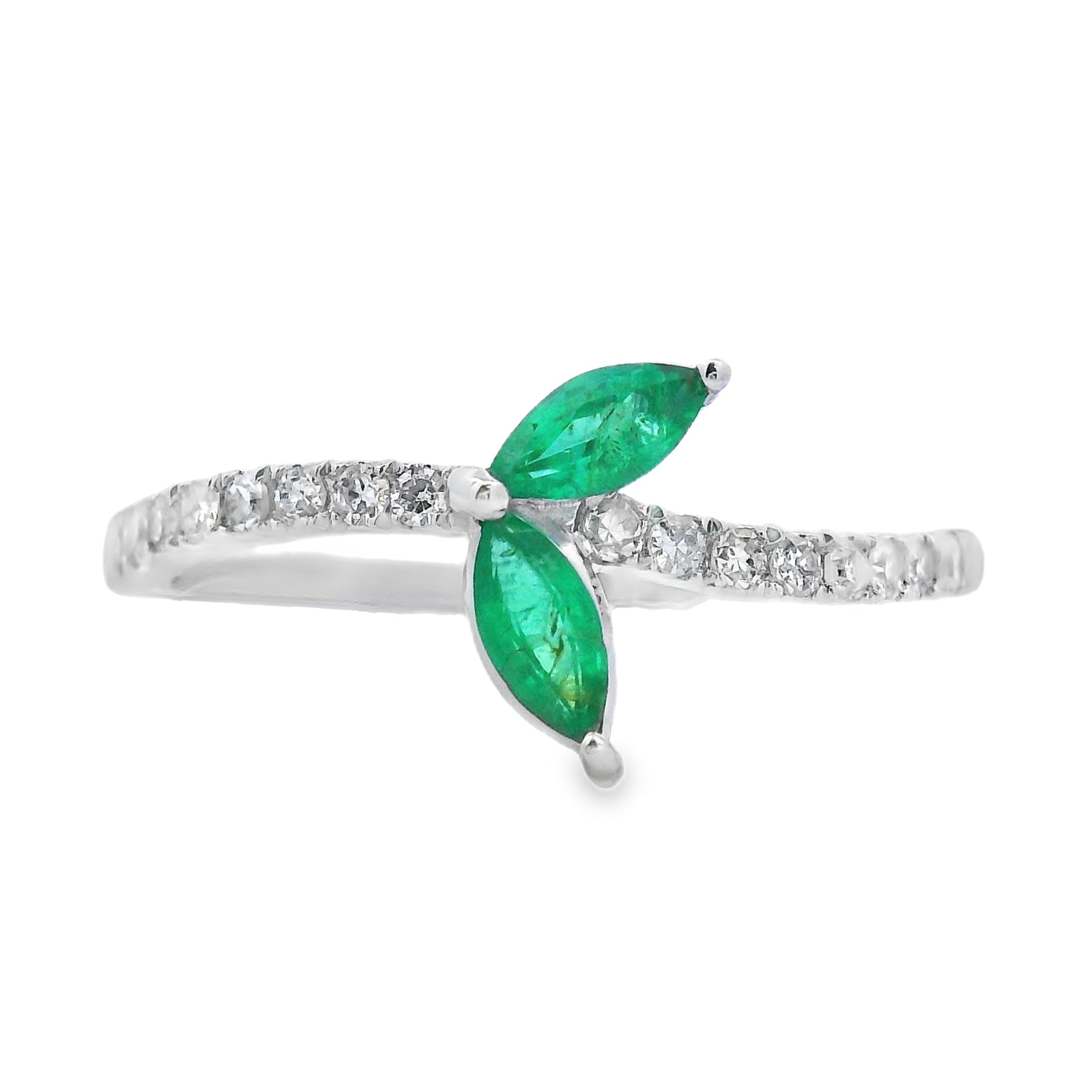 Genuine .29ct Emerald Diamond Ring 14KT White Gold