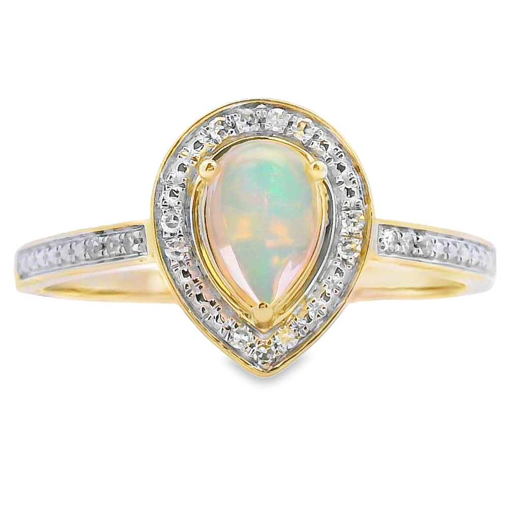 Natural .30ct Opal Diamond Ring 10KT Yellow Gold