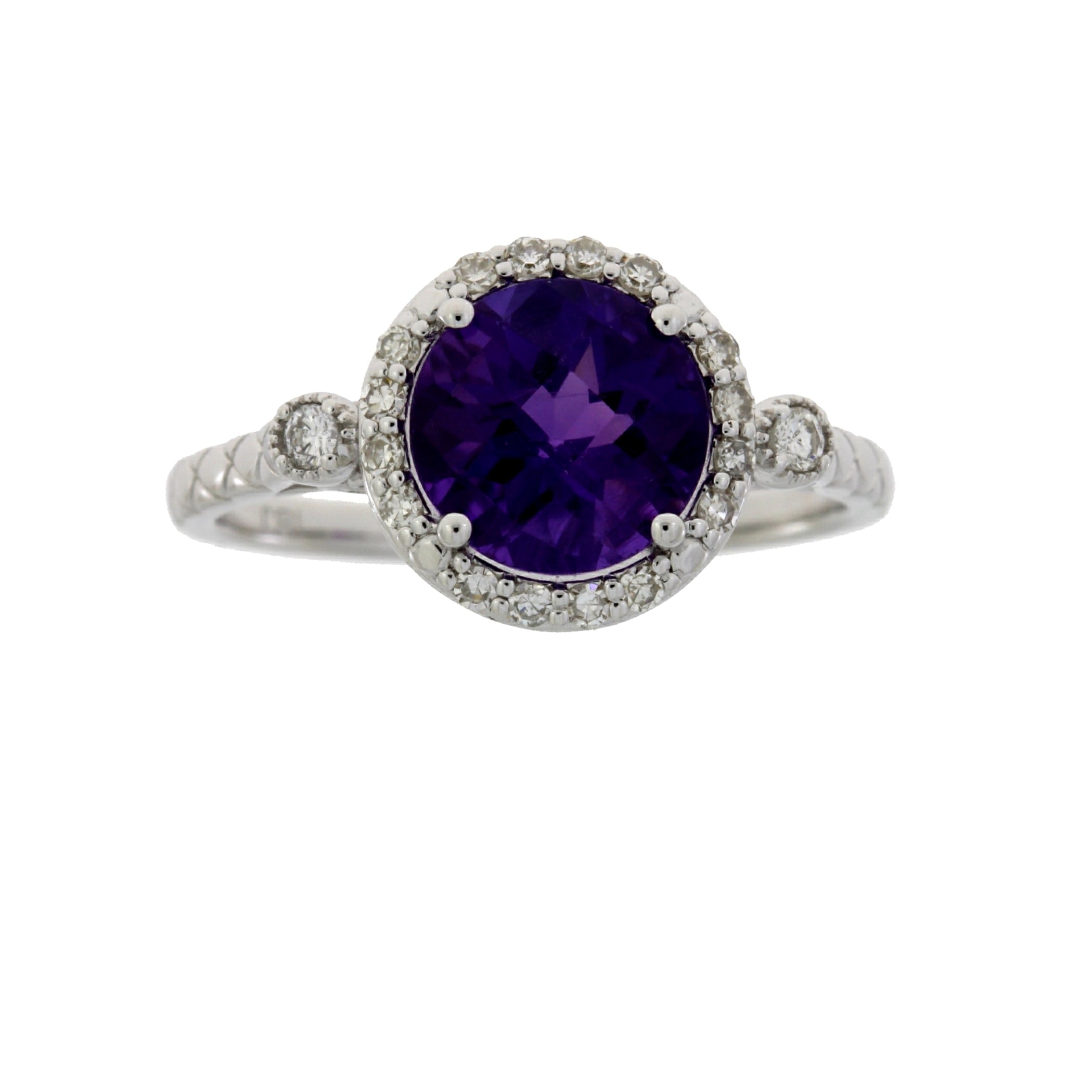 Genuine 2.07ct Amethyst Diamond Ring 14KT White Gold