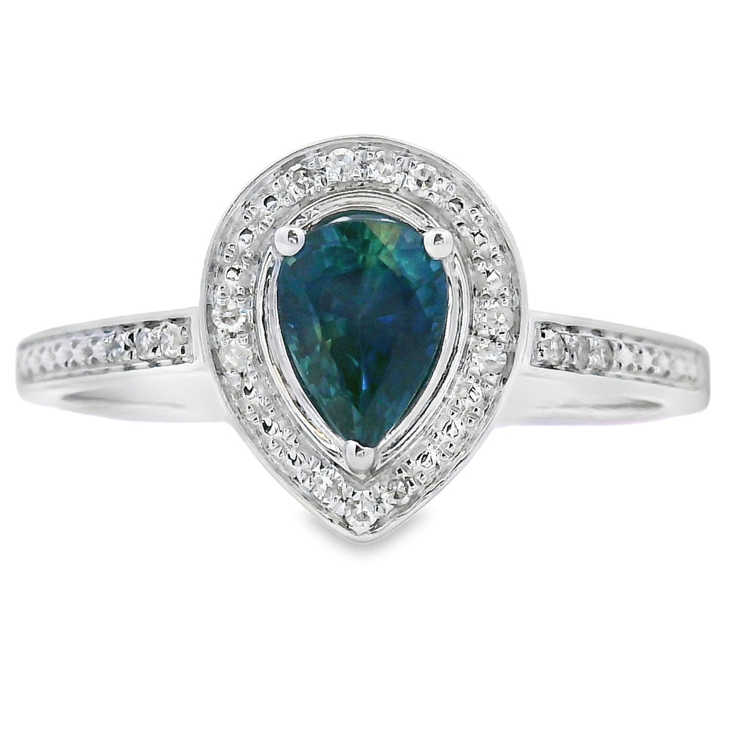 Genuine .54ct Sapphire Diamond Ring 10KT White Gold