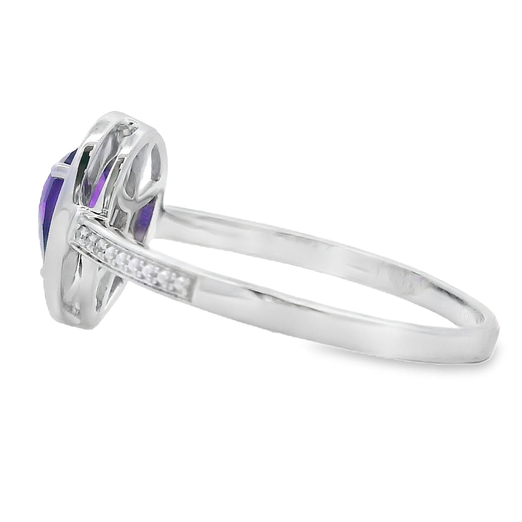 Natural .42ct Amethyst Diamond Ring 10KT White Gold
