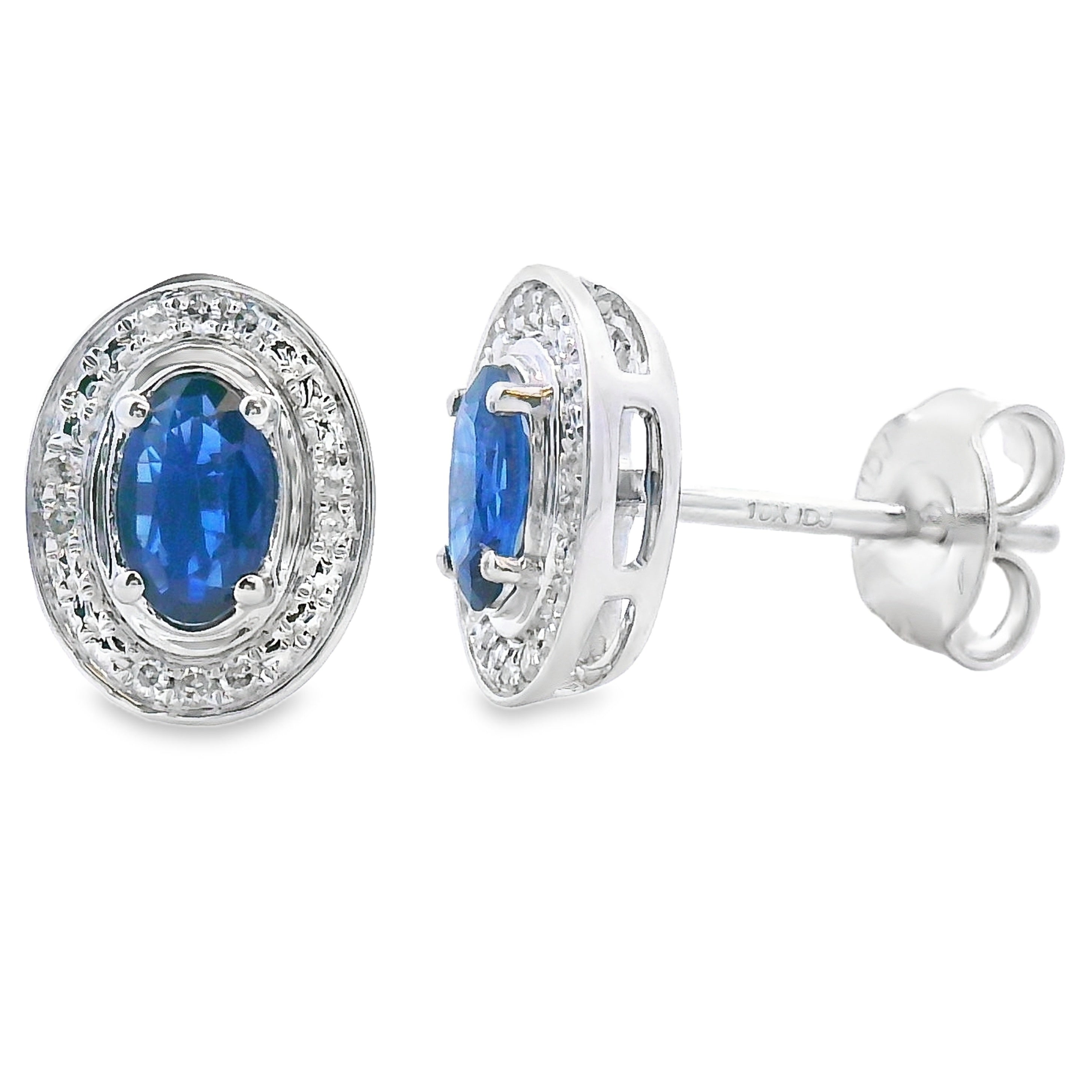 Natural .61ct Sapphire Diamond Earrings 10KT White Gold