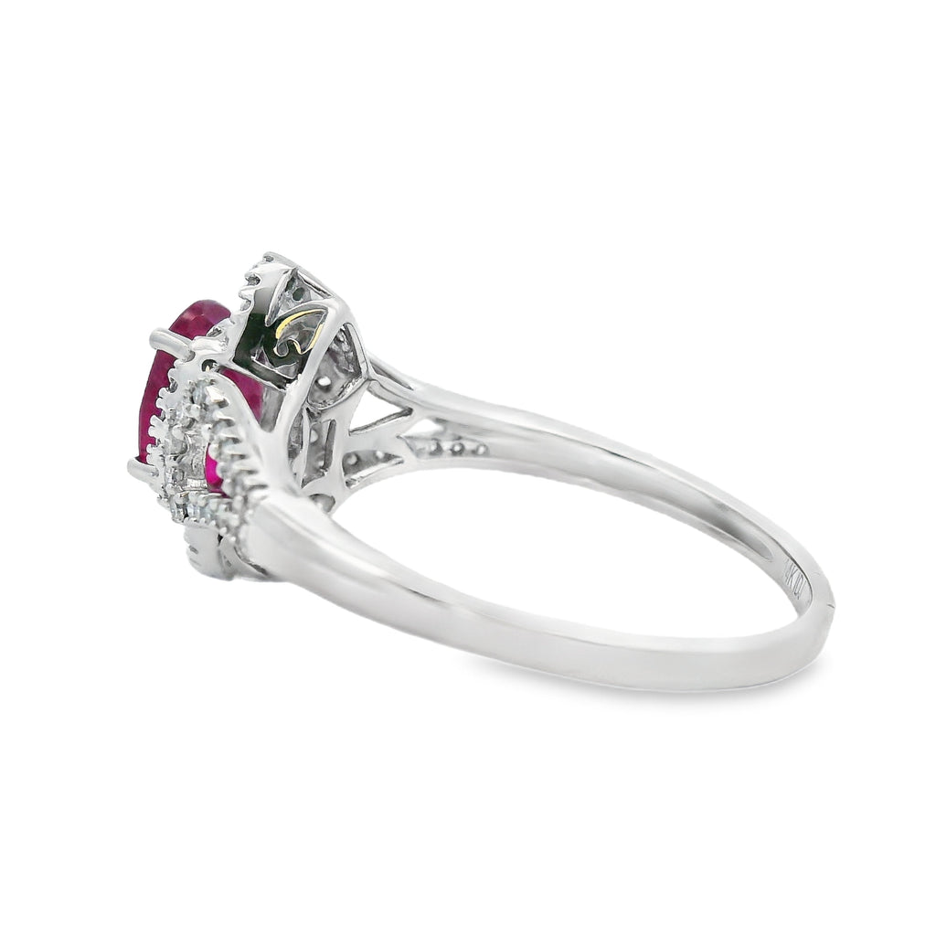 Natural 1.26ct Ruby Diamond Ring 14KT White Gold