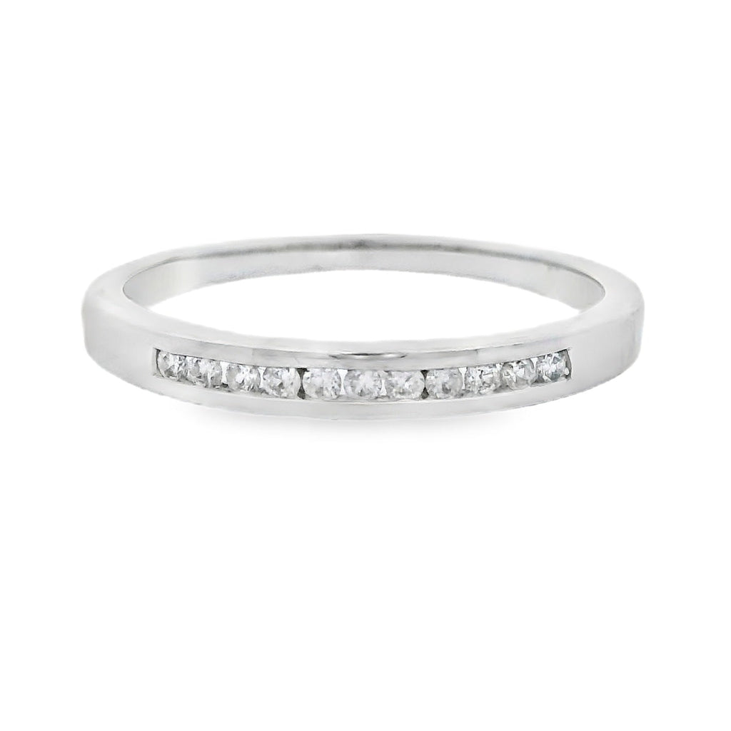 Genuine .11ct Diamond Wedding Band Ring 14KT White Gold