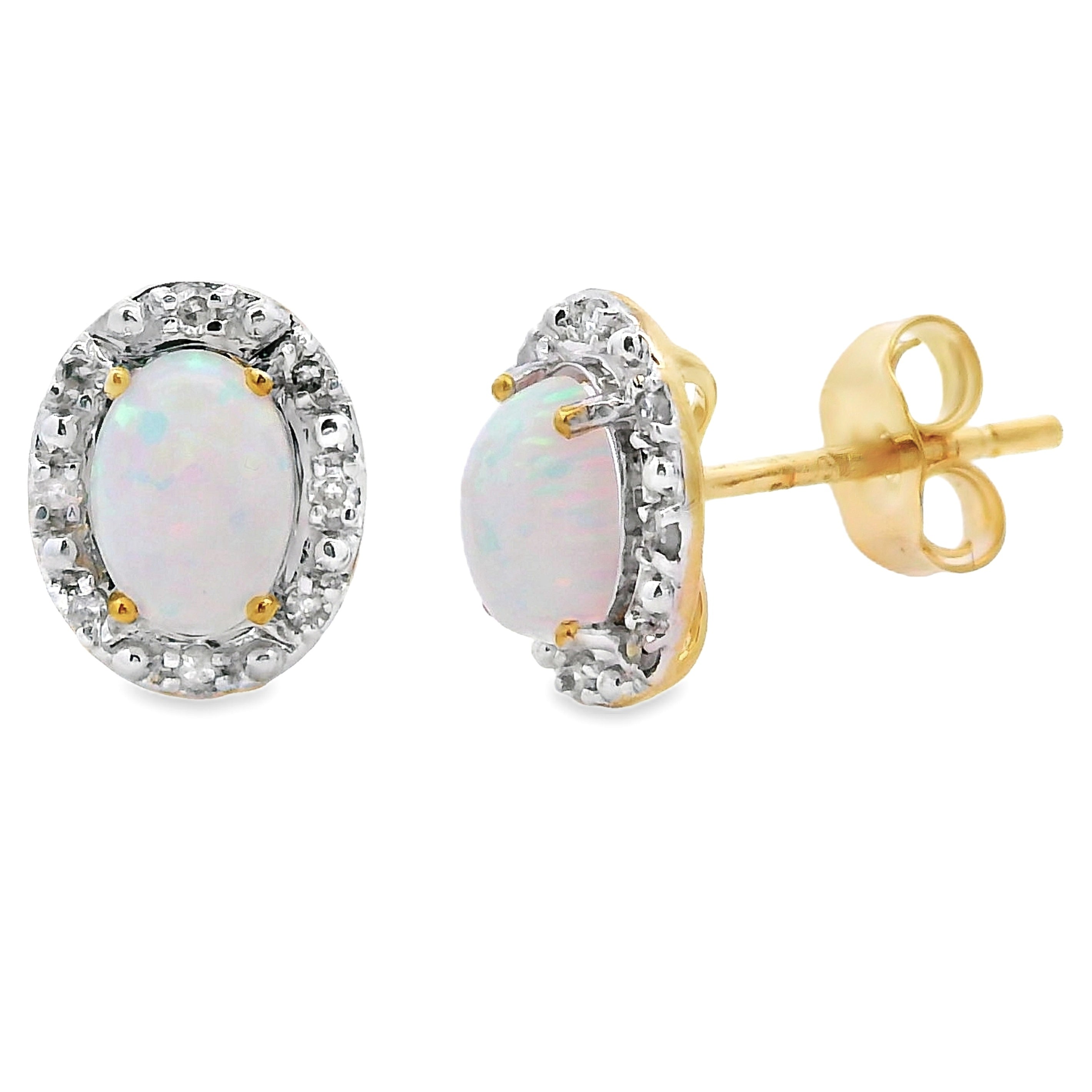 Natural .09ct Opal Diamond Earrings 10KT Yellow Gold