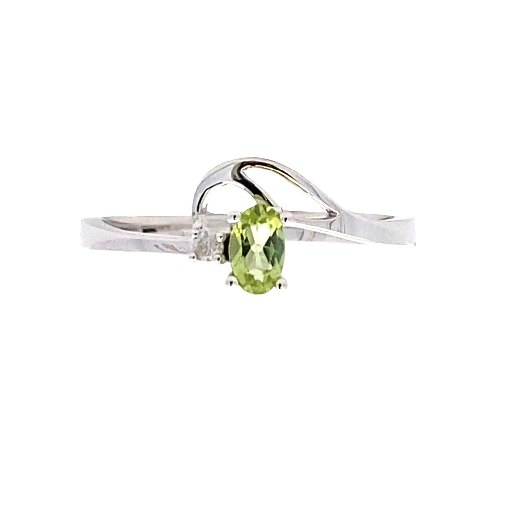 Natural .02ct Peridot Diamond Ring 10KT White Gold
