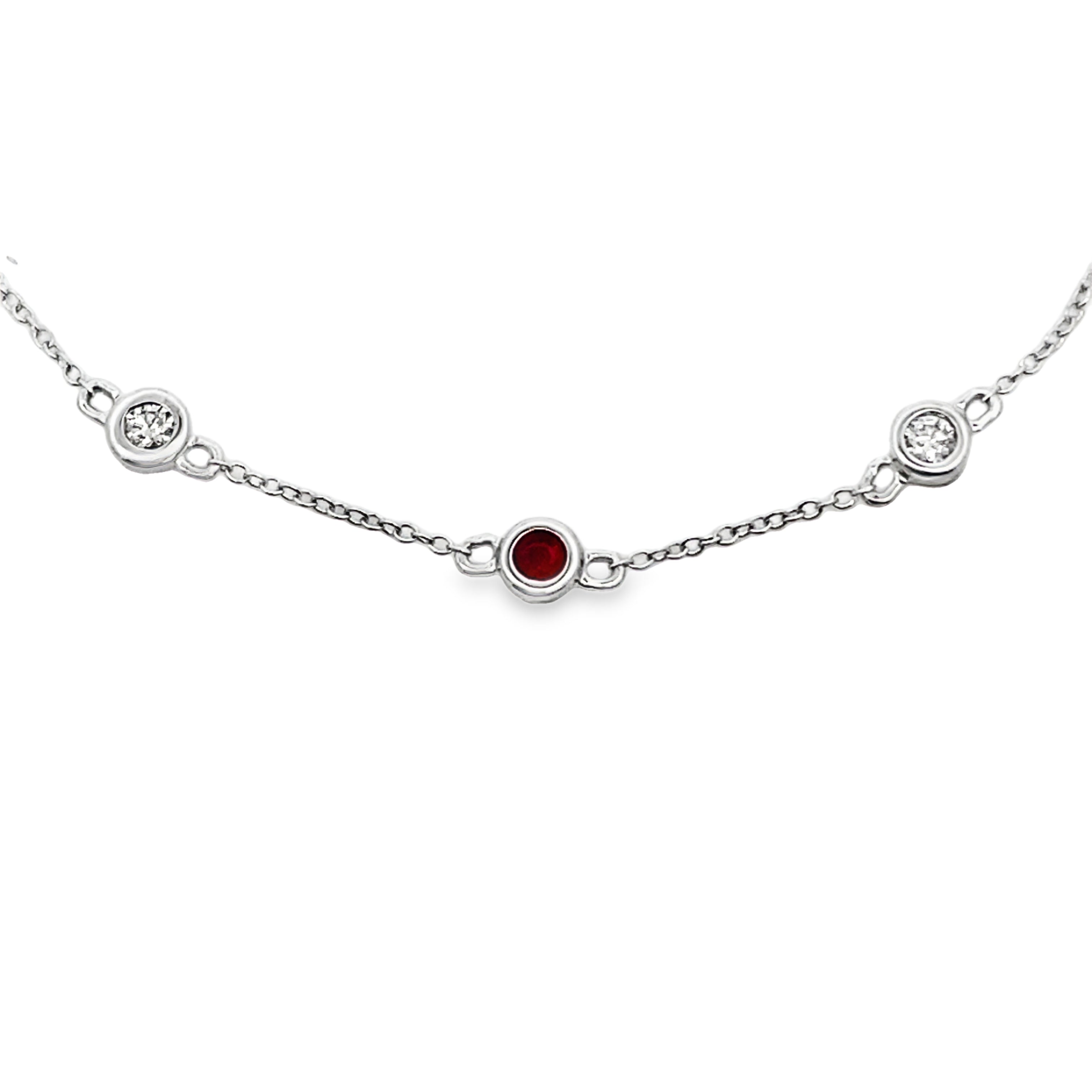 Natural .17ct Ruby Diamond Bracelet 14KT White Gold
