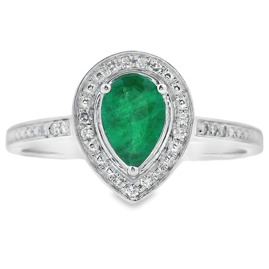 Genuine .42ct Emerald Diamond Ring 10KT White Gold