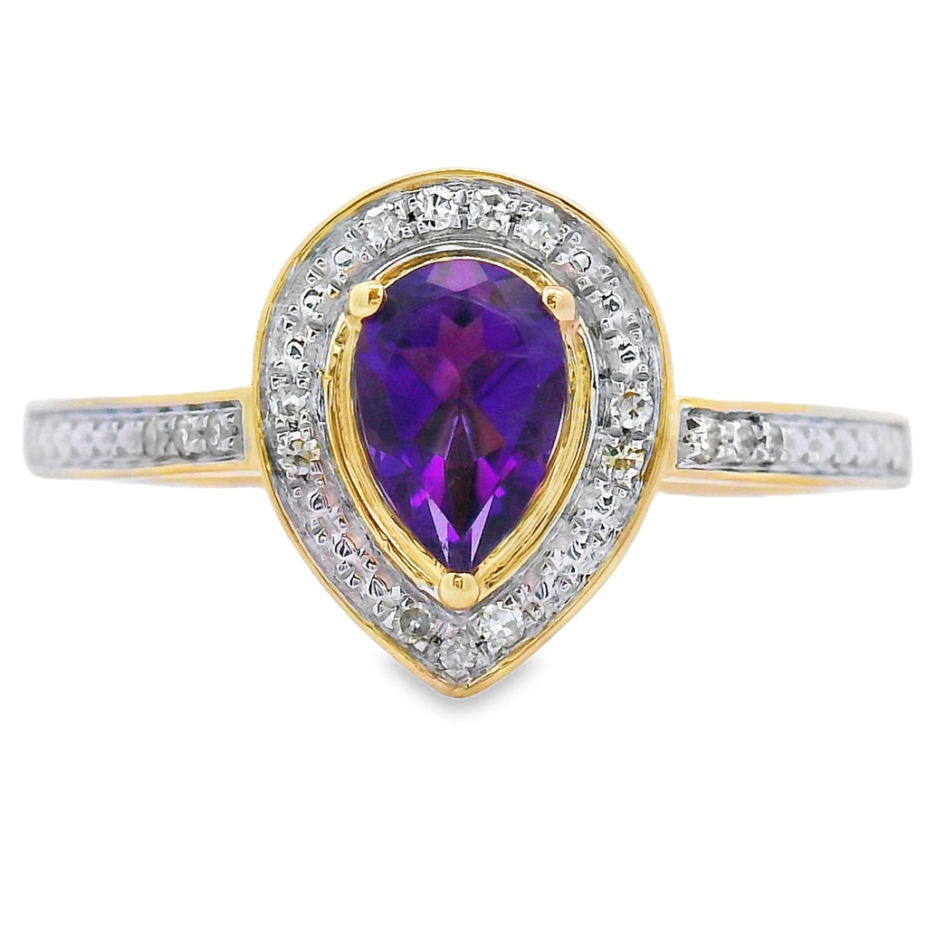 Genuine .42ct Amethyst Diamond Ring 10KT Yellow Gold