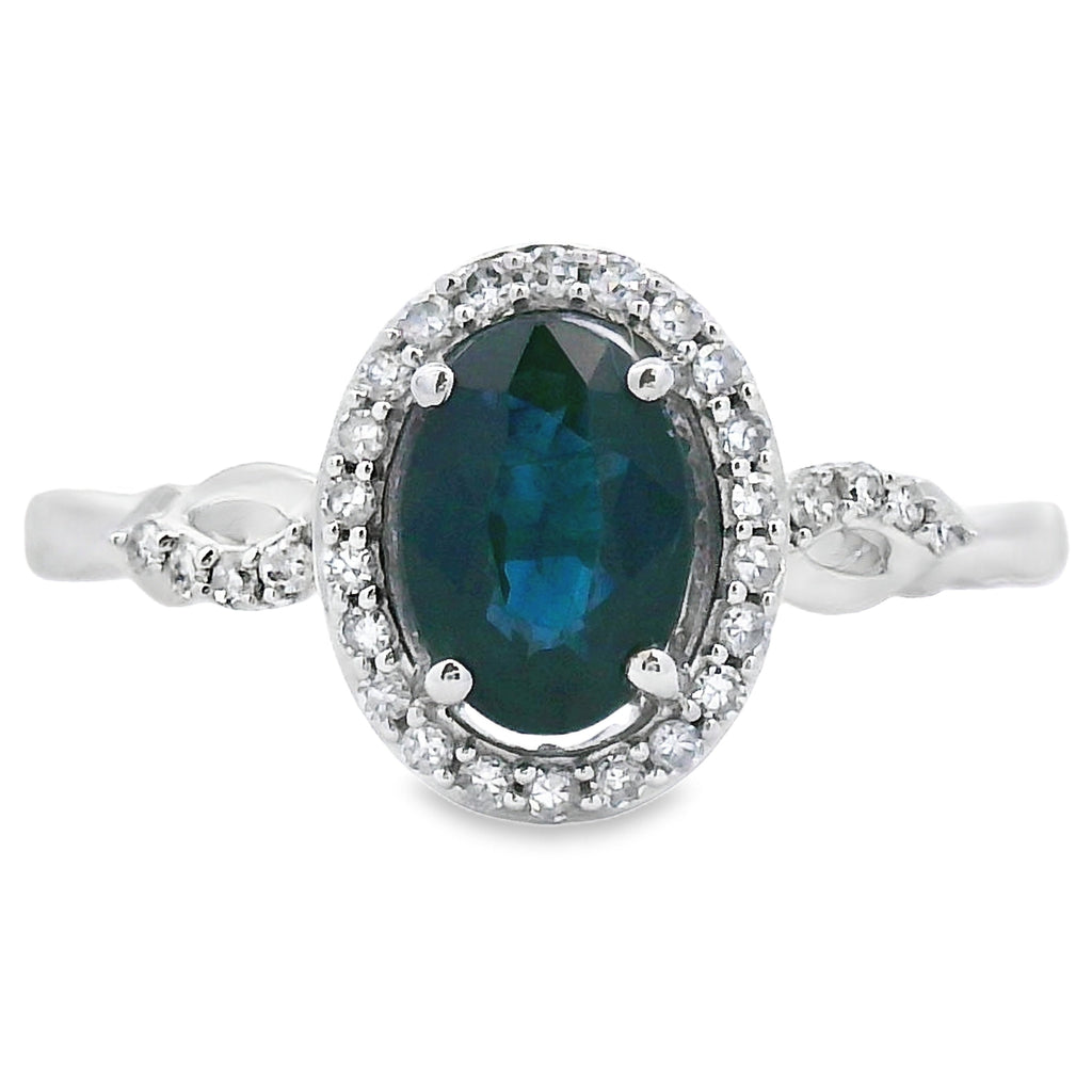Natural 1.07ct Sapphire Diamond Ring 10KT White Gold