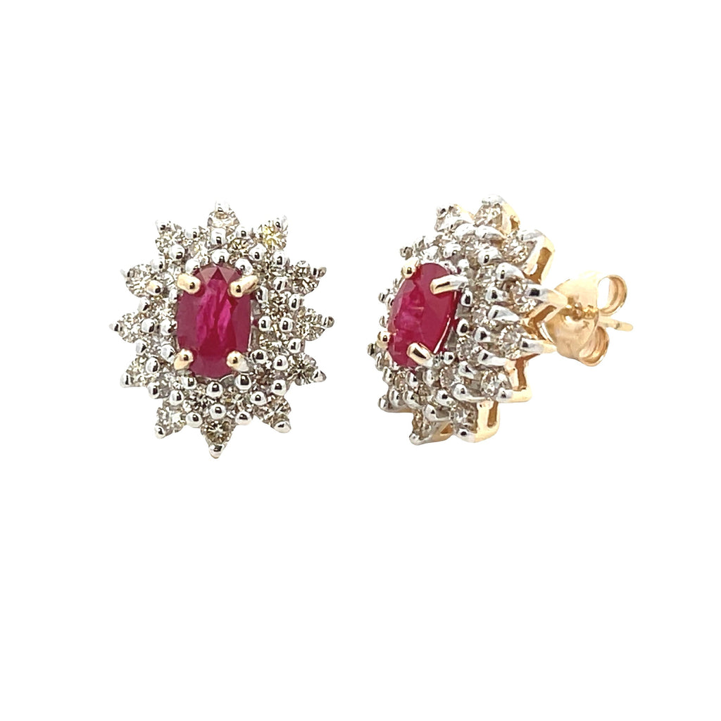 Natural 2.30ct Ruby Diamond Earrings 14KT Yellow Gold