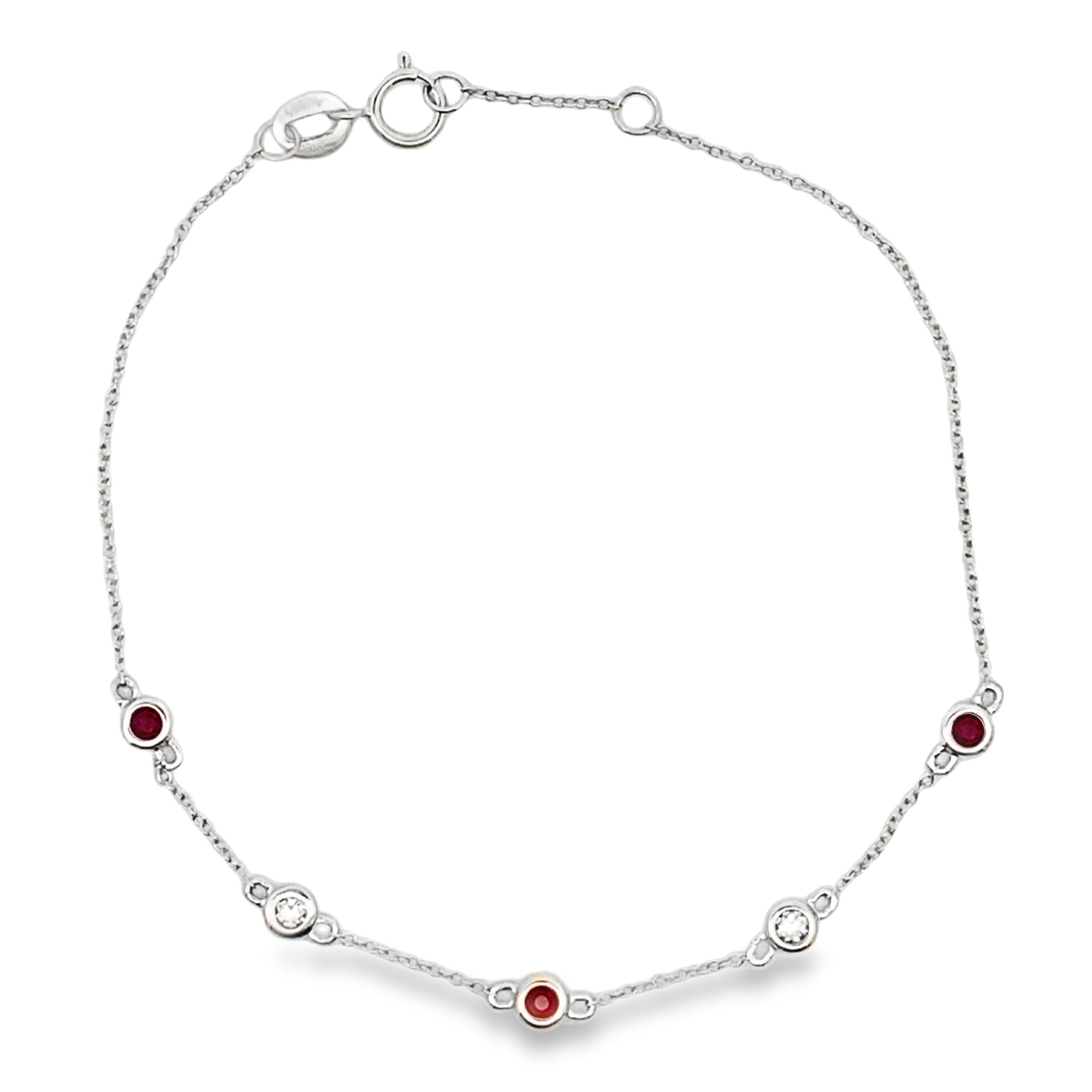 Genuine .25ct Ruby Diamond Bracelet 14KT White Gold