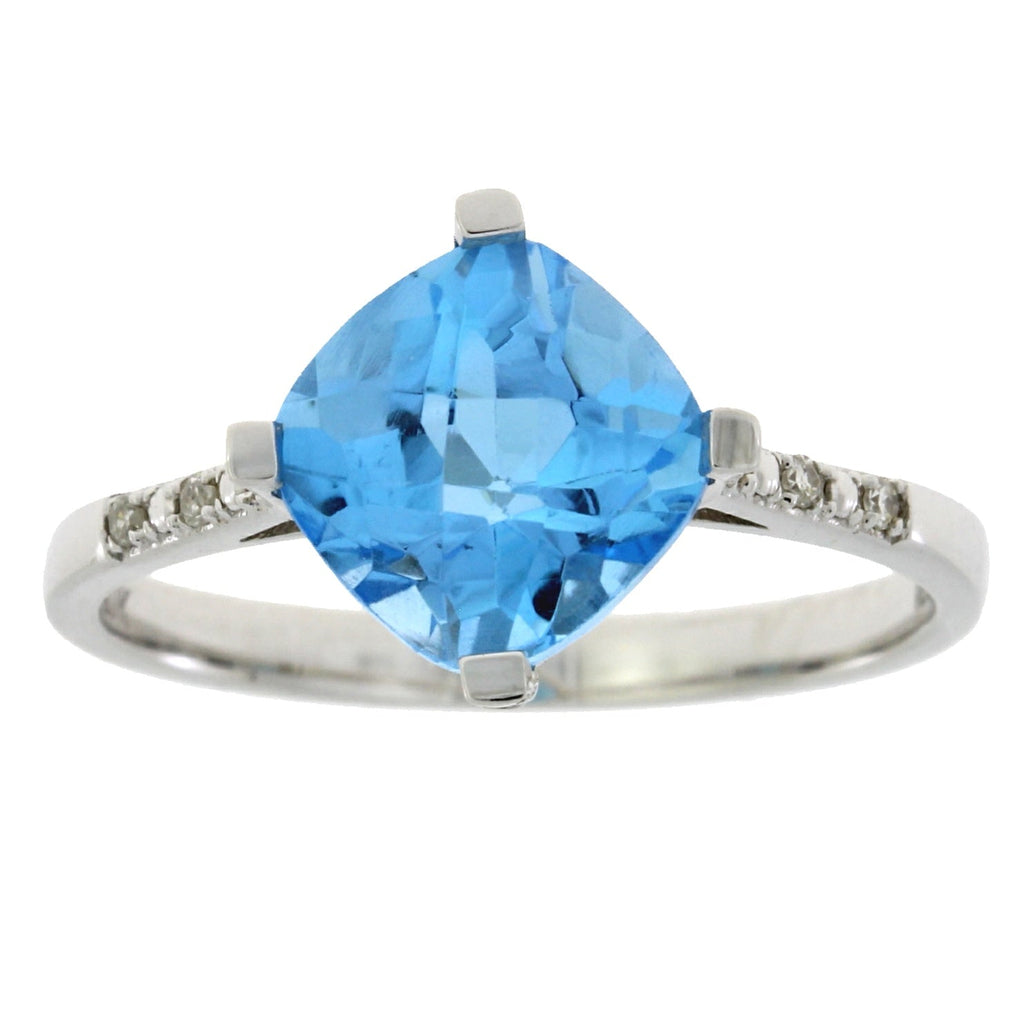 Natural 1.20ct Blue Topaz Diamond Ring 10KT White Gold