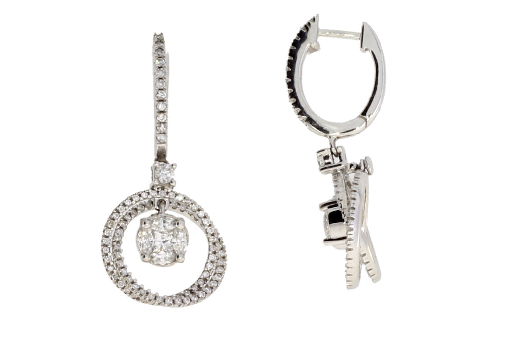Genuine 1.00ct Diamond Dangle Earrings 14KT White Gold
