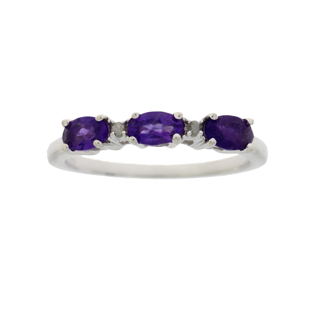 Genuine .70ct Amethyst Diamond Ring Sterling Silver