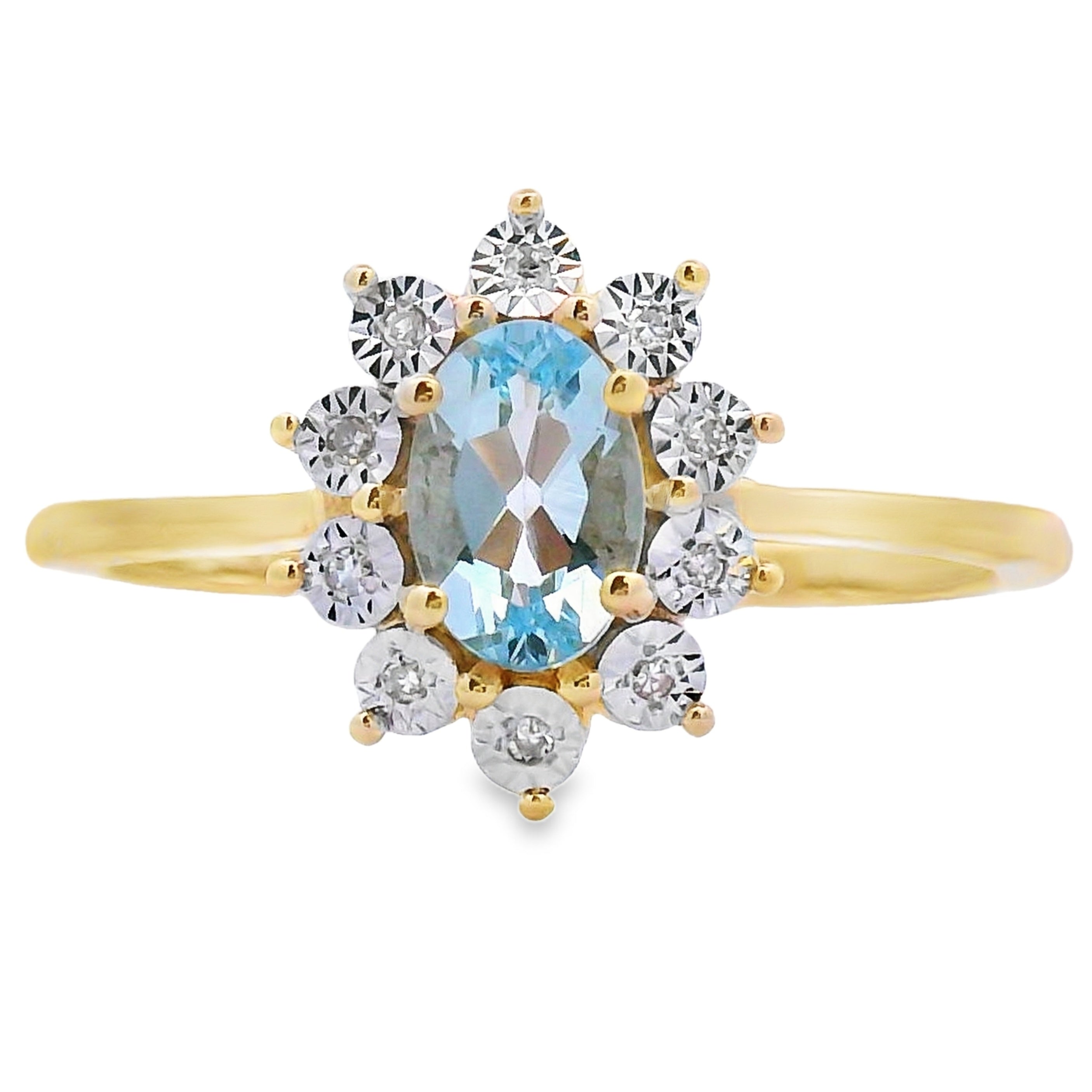 Genuine .43ct Aquamarine Diamond Ring 10KT Yellow Gold