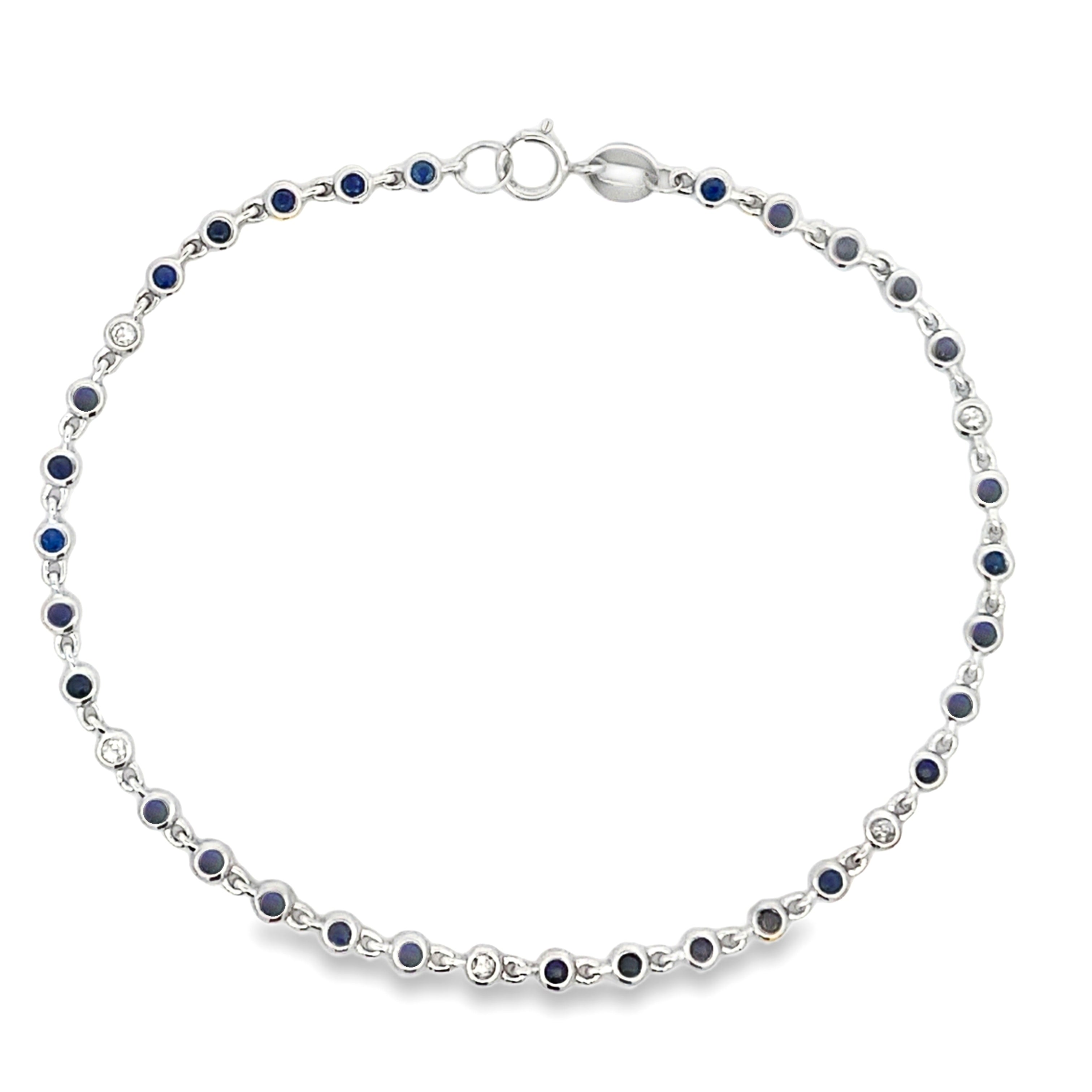 Natural .87ct Sapphire Diamond Bracelet 14KT White Gold