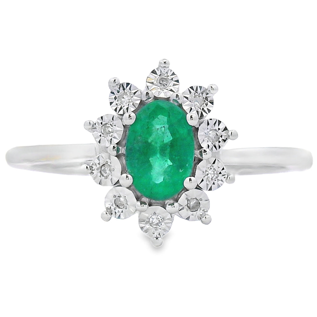 Genuine .43ct Emerald Diamond Ring 10KT White Gold