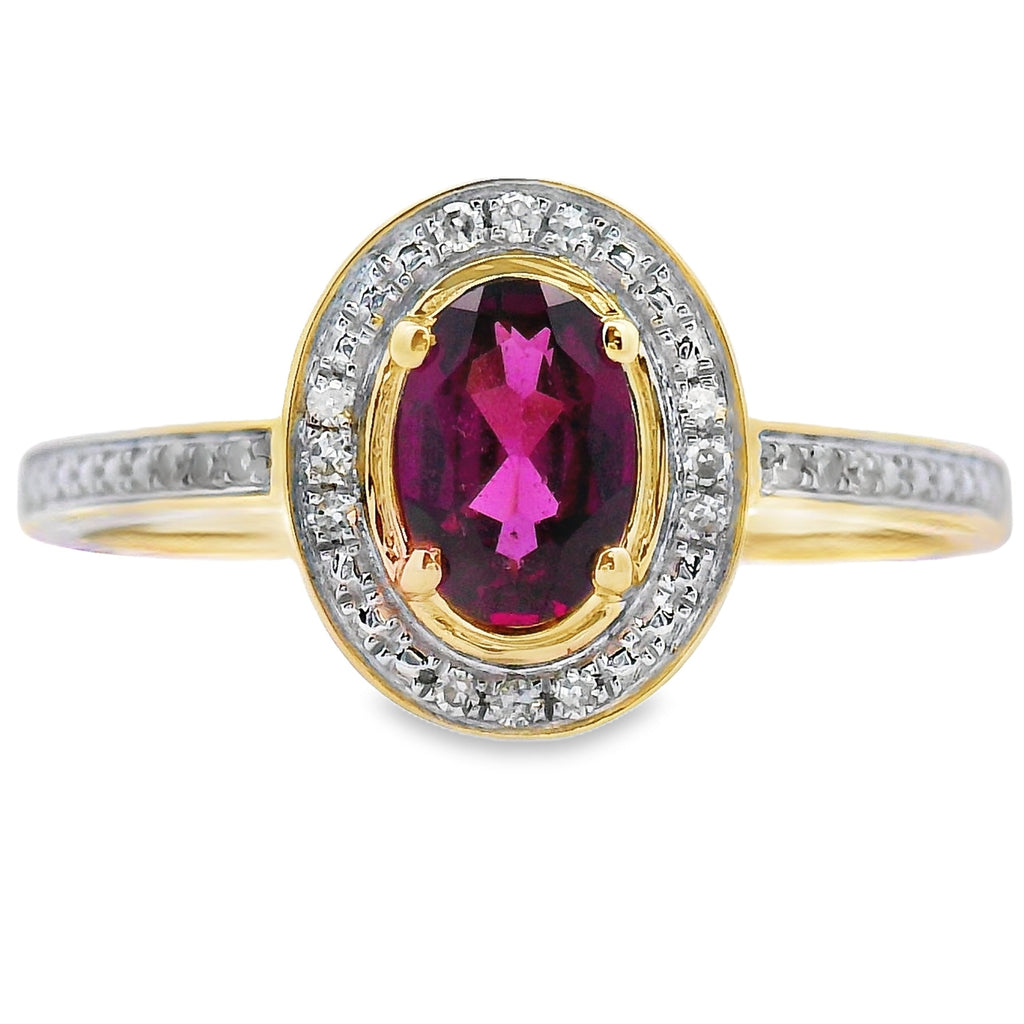Natural .62ct Garnet Diamond Ring 10KT Yellow Gold