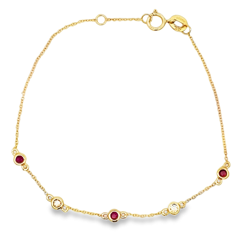 Natural .25ct Ruby Diamond Bracelet 14KT Yellow Gold