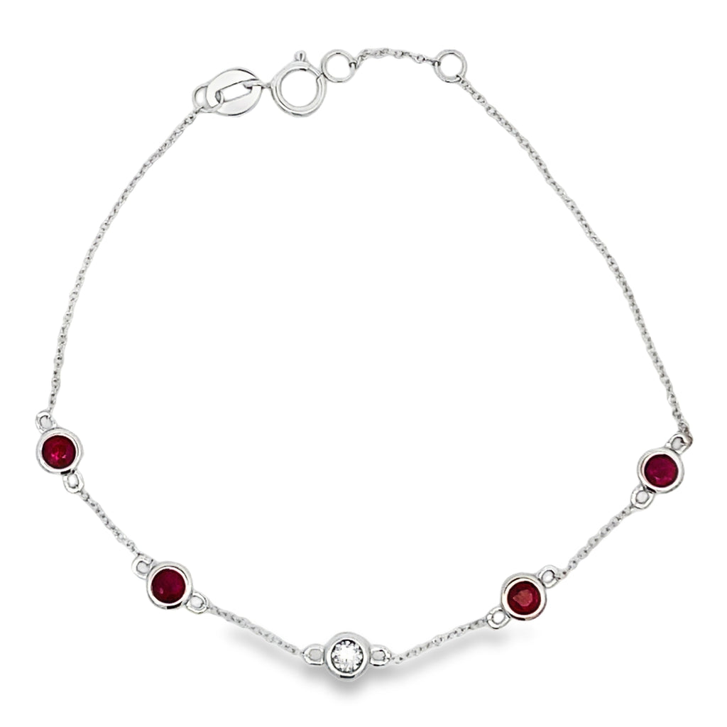 Natural .71ct Ruby Diamond Bracelet 14KT White Gold