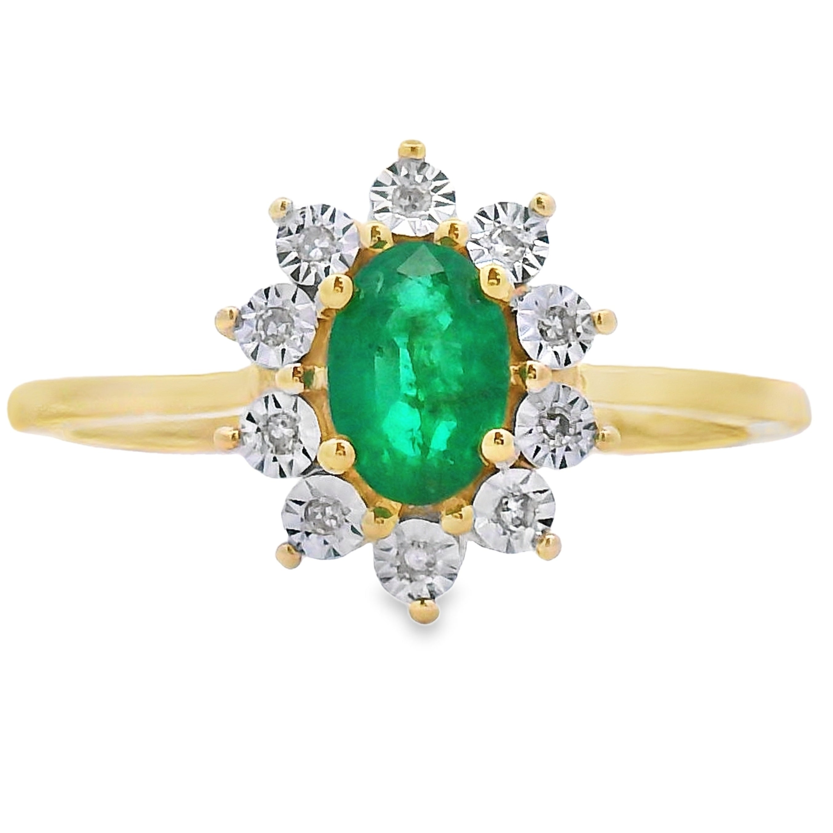 Genuine .43ct Emerald Diamond Ring 10KT Yellow Gold