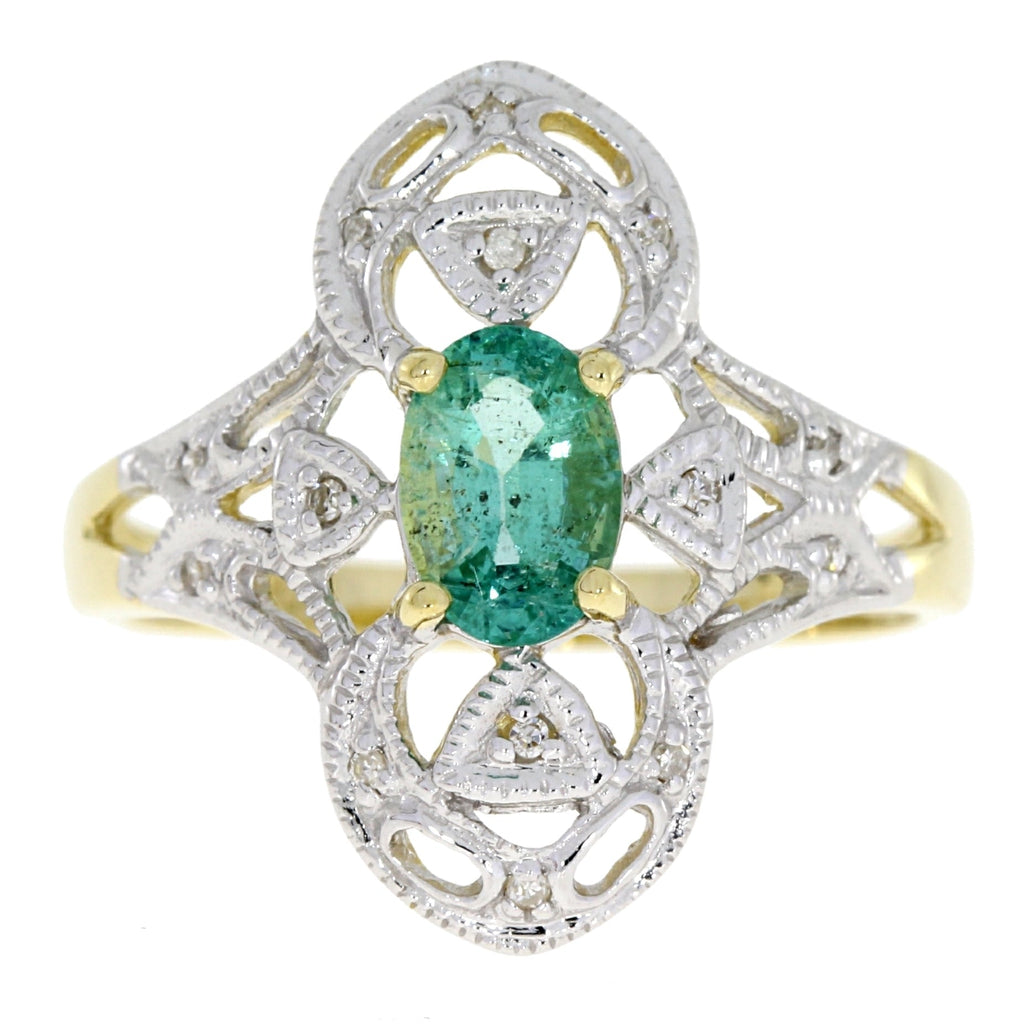 Natural .70ct Emerald Diamond Ring 10KT Yellow Gold