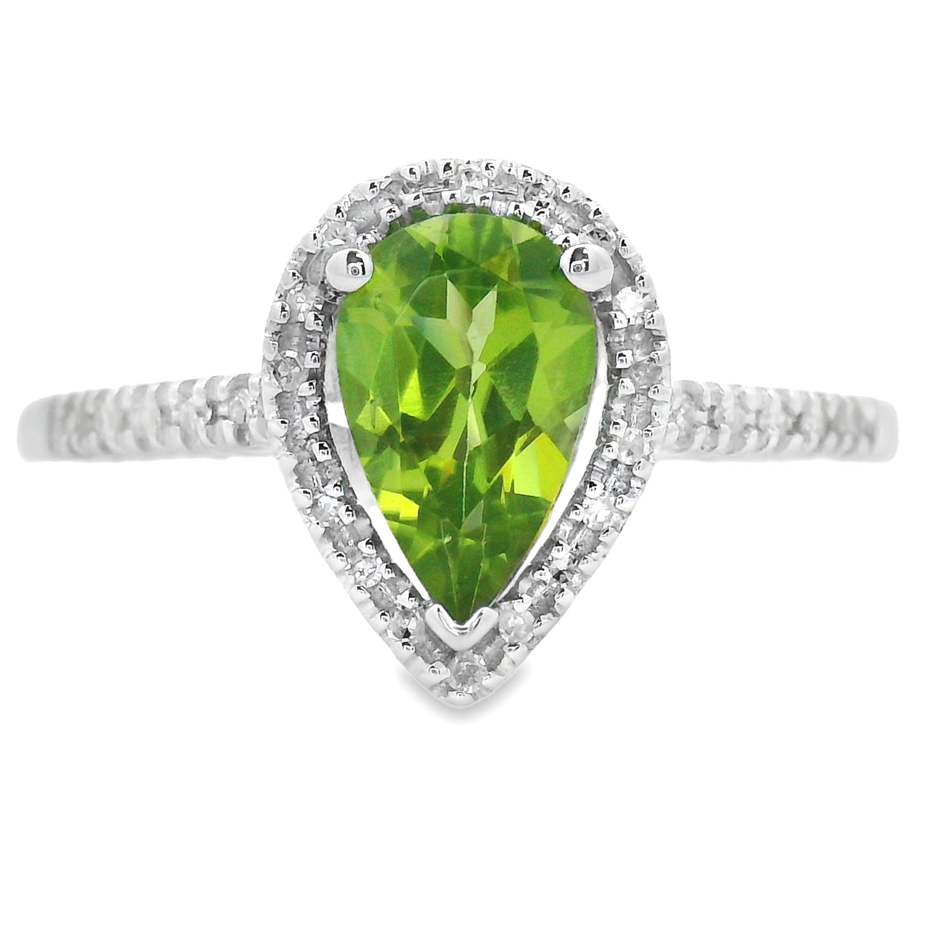 Genuine 1.10ct Peridot Diamond Ring 14KT White Gold