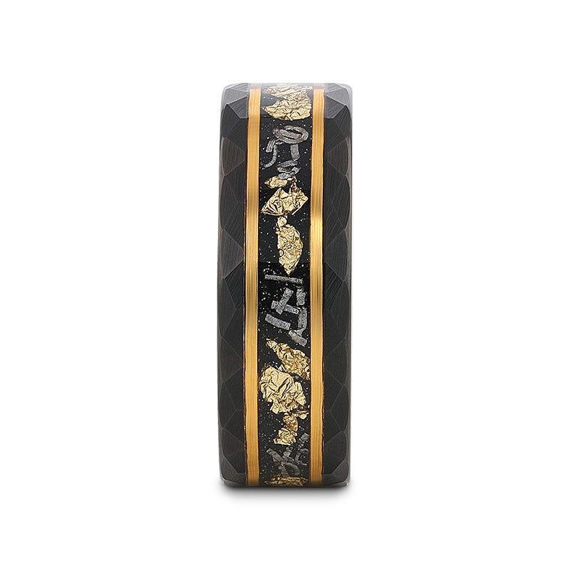 INFINIA Black Tungsten Band with Meteorite Inlay and Gold Flakes - 8mm