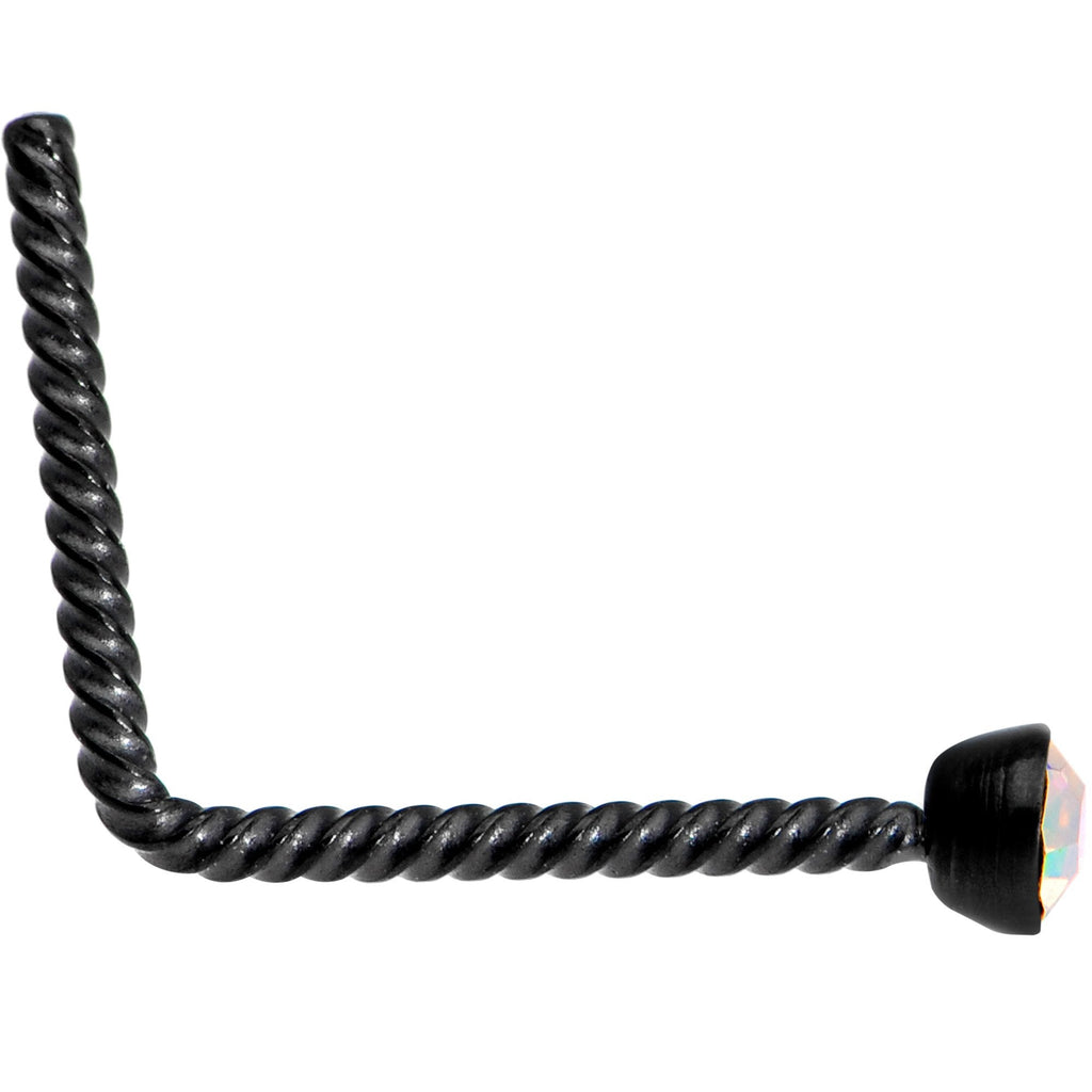 Aurora 2mm Gem Inlay Black So Twisted L Shaped Nose Ring