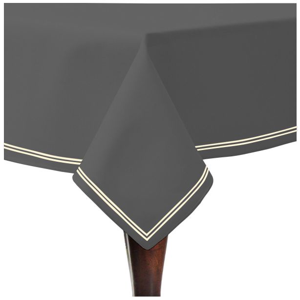 Double Embroidery Border Sateen Cotton Solid Table Cloth - Dark Grey