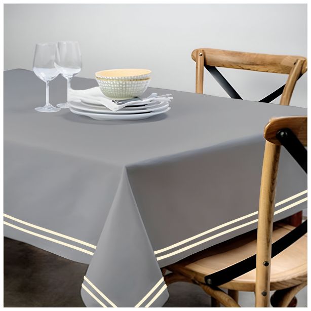 Double Embroidery Border Sateen Cotton Solid Table Cloth - Light Grey