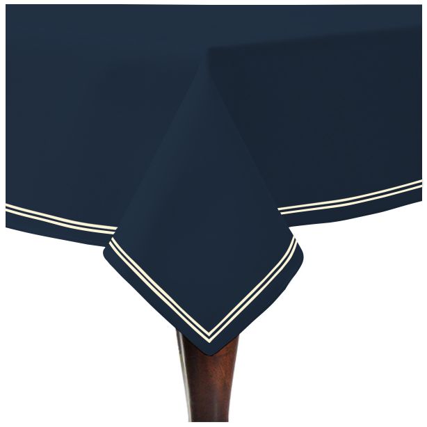 Double Embroidery Border Sateen Cotton Solid Table Cloth - Navy