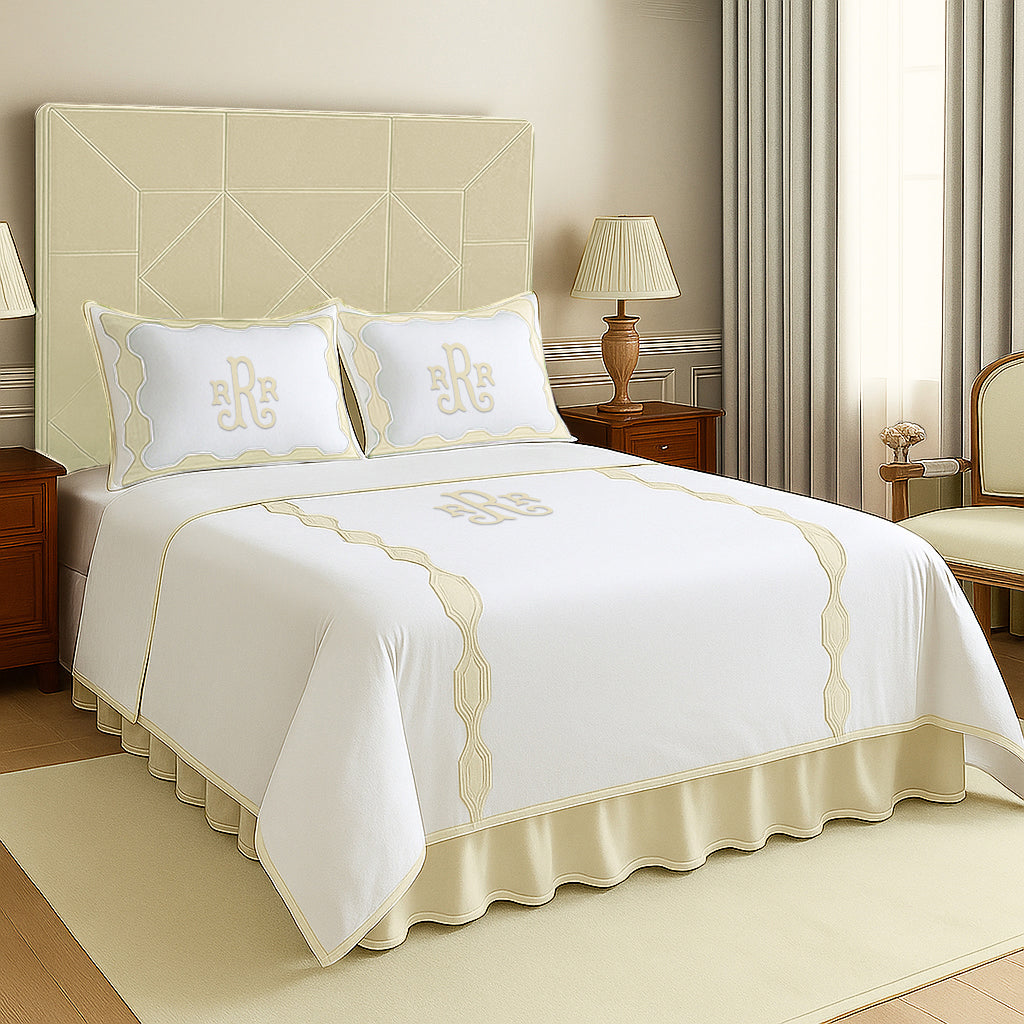 Monogram Hexagonal Applique Border Cotton Duvet Cover Set