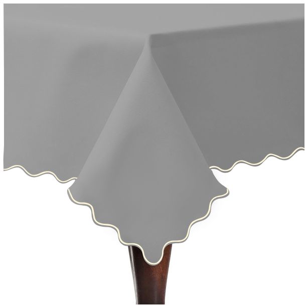 Scallop Embroidery Sateen Cotton Solid Table Cloth - Light Grey