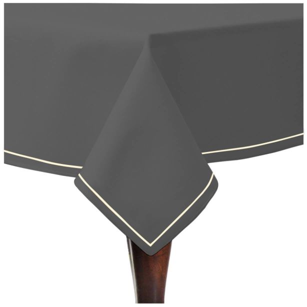 Single Embroidery Border Sateen Cotton Solid Table Cloth - Dark Grey