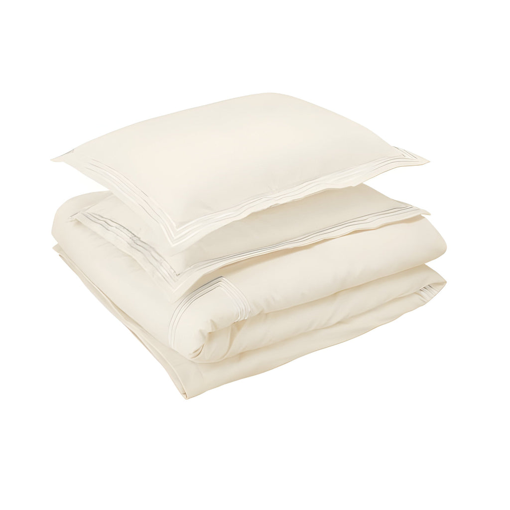 400TC Cotton Luxurious Triple Embroidery Sateen Solid Duvet Cover Set